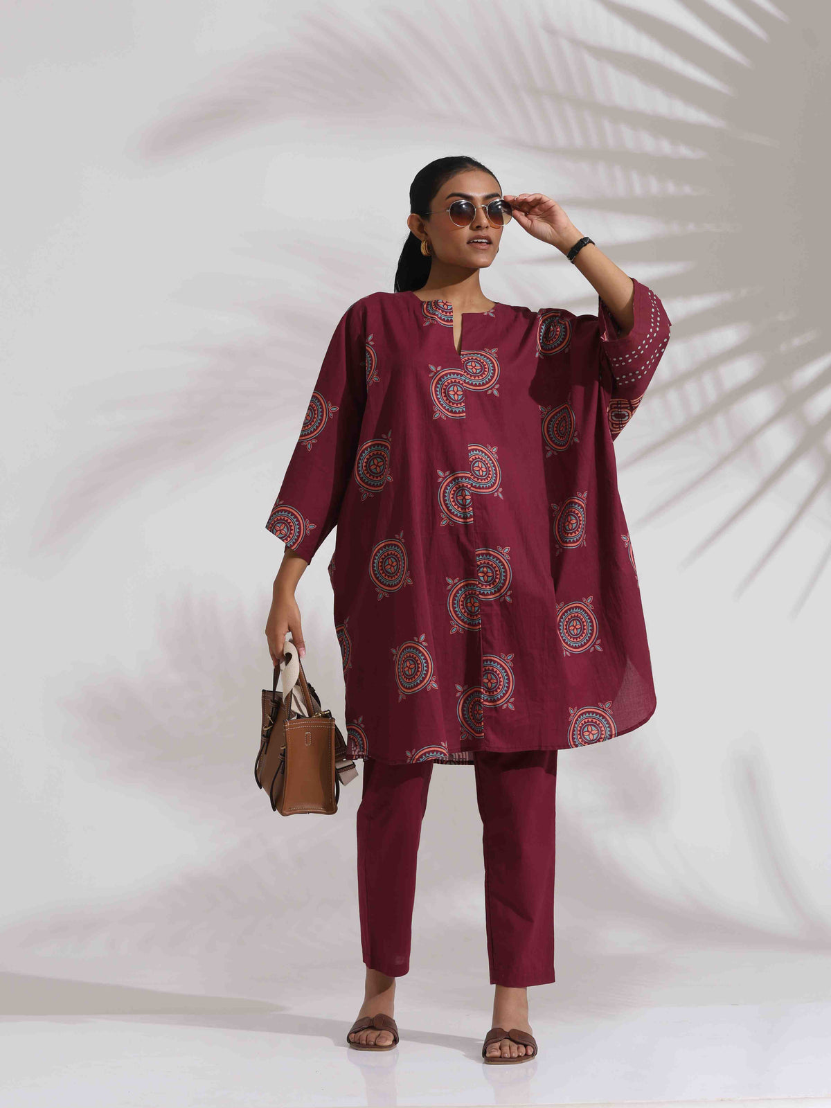 trueBrowns Purple Cotton Print Kurta Co-ord Set | Grocsy