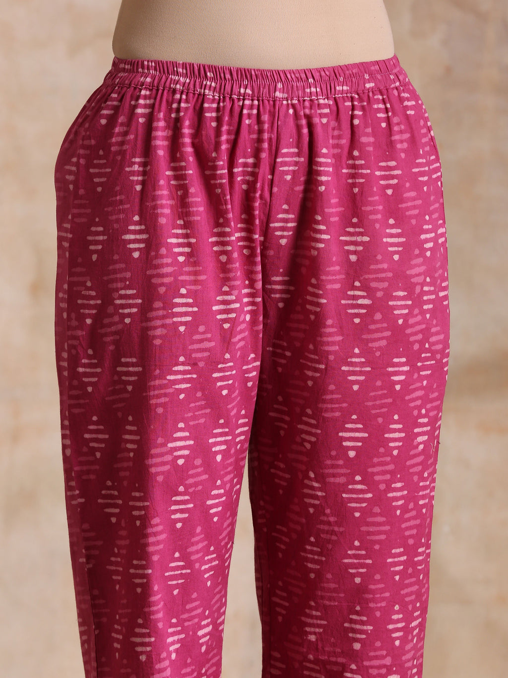 trueBrowns Pink Dabu Print Cotton Baggy Sleeve Co-Ord Set | Grocsy