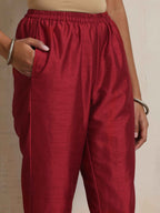 trueBrowns Red Silk Kurta Set | Grocsy