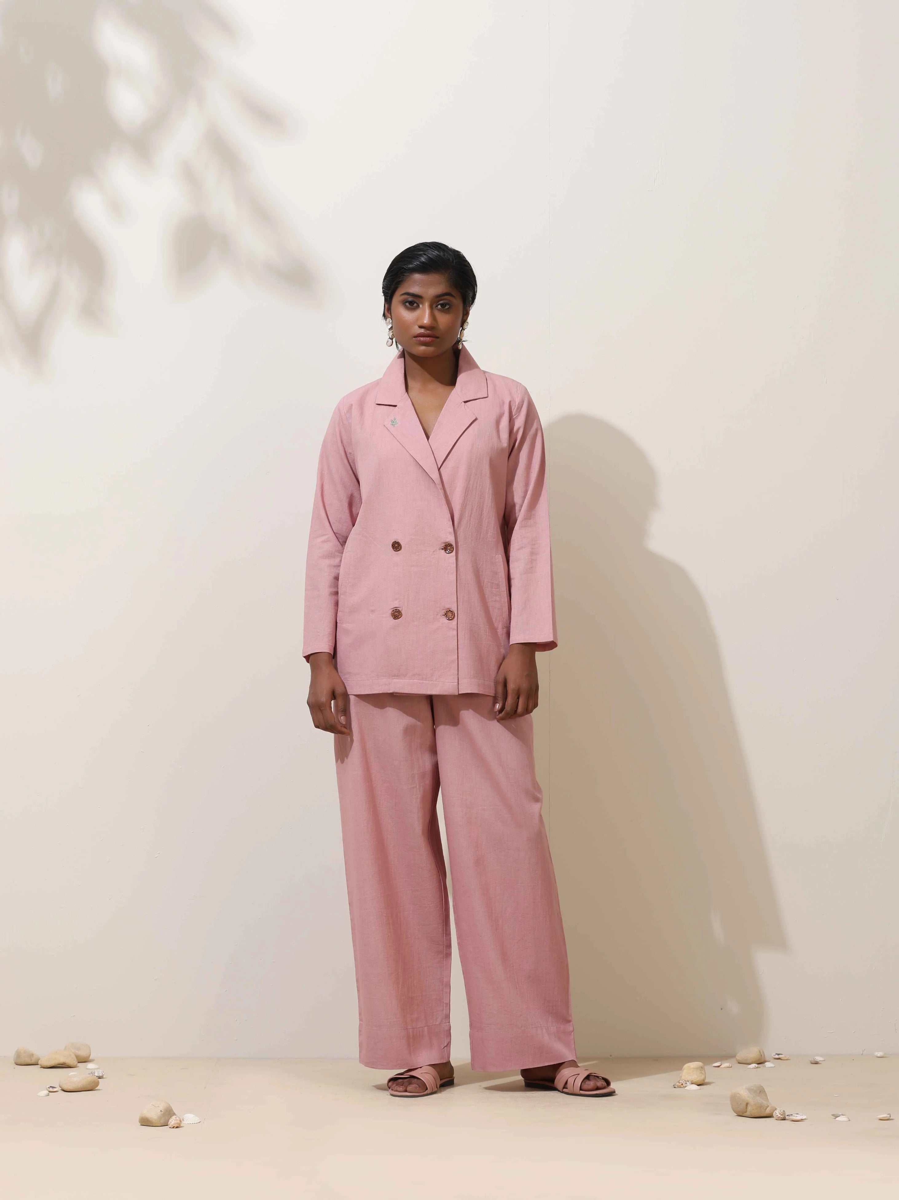 trueBrowns Pink Cotton Linen Co-Ord Set | Grocsy