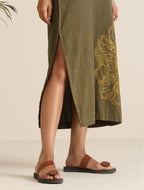 trueBrowns Olive Cotton Embroidered Dress | Grocsy