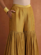 trueBrowns Gold Tissue Sharara Dupatta Set | Grocsy