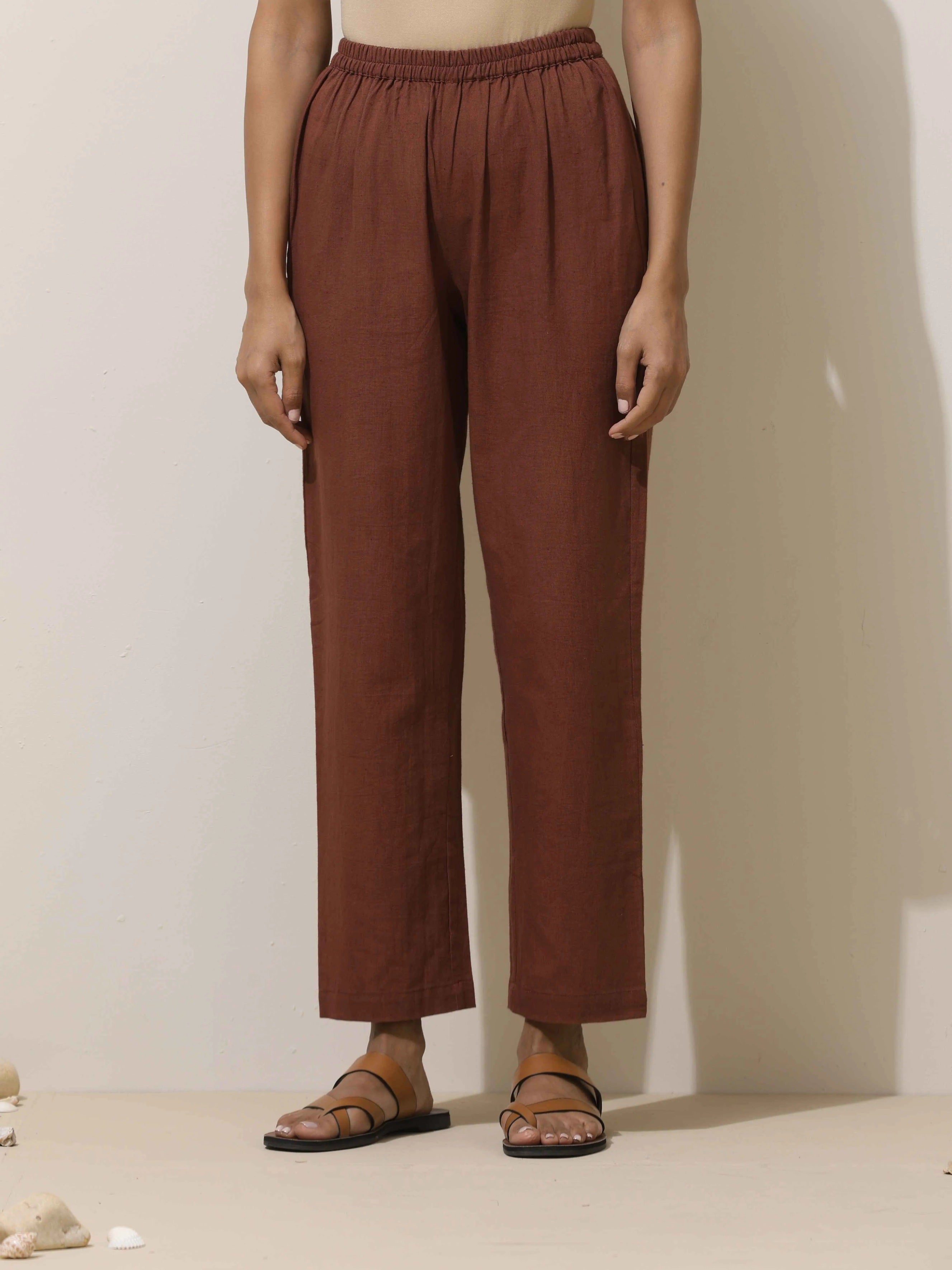trueBrowns Brown Cotton Linen Kurta Pant Set | Grocsy