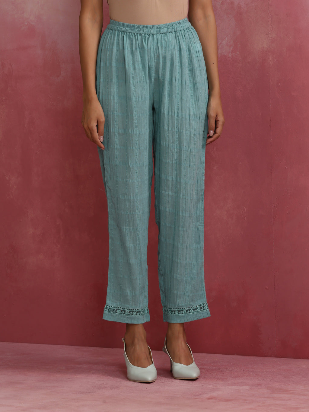 trueBrowns Aqua Blue Cotton Dobby Angrakha Kurta Set | Grocsy