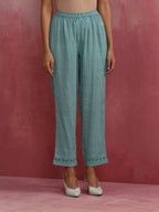 trueBrowns Aqua Blue Cotton Dobby Angrakha Kurta Set | Grocsy