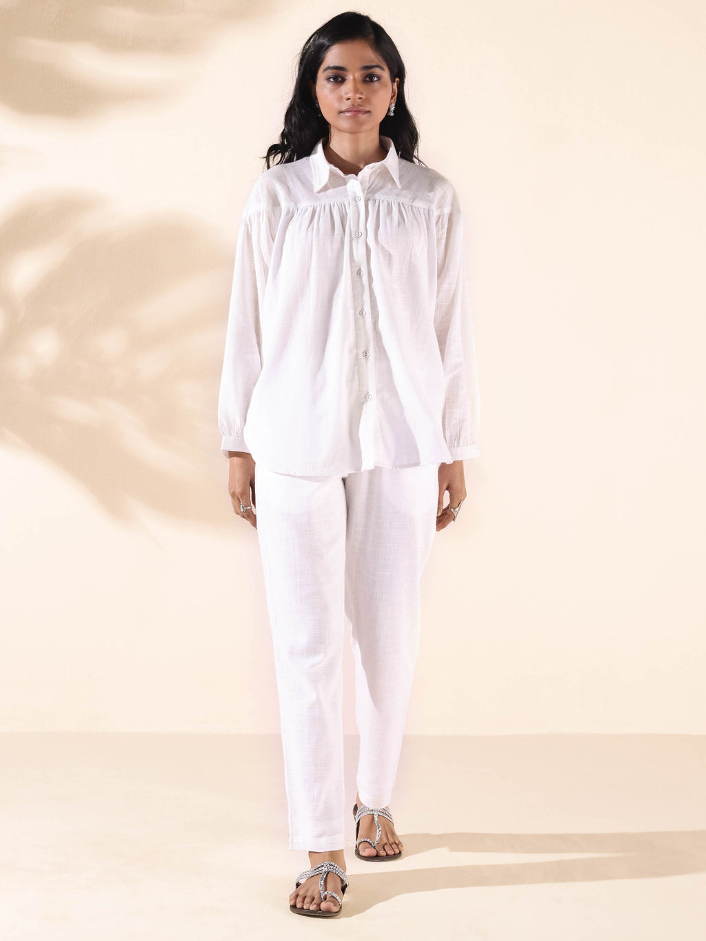 trueBrowns White Cotton Shirt Co-ord Set | Grocsy