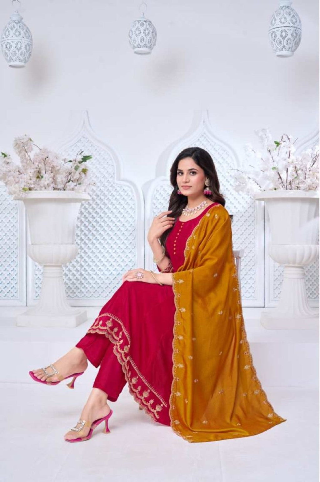 Anaita Pink Anarkali Readymade Suit with Embroidery Work | Grocsy