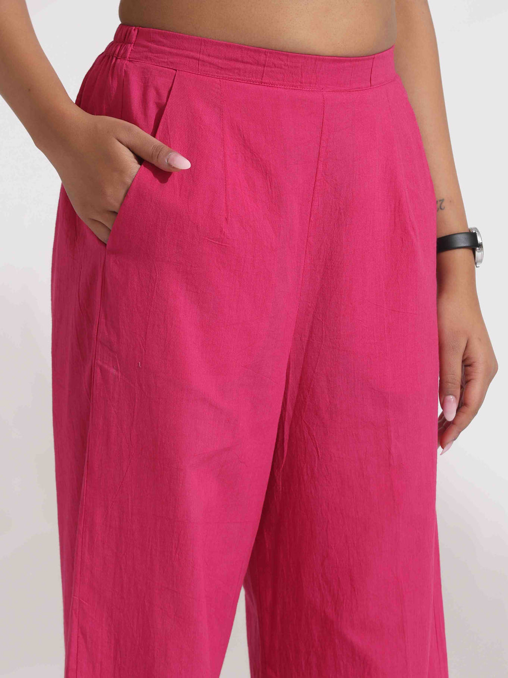 trueBrowns Pink Cotton Print Flared Top Co-ord Set | Grocsy