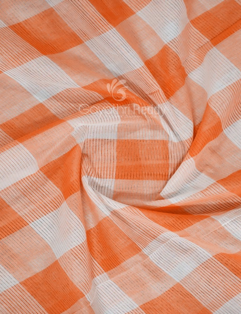 Cream And Orange Colored With Checks Pure Mangalgiri Cotton Saree By Gayathri Reddy Designer Studio | Grocsy