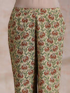 trueBrowns Beige Overall Brown Floral Block Print Cotton High-Low Co-Ord Set | Grocsy