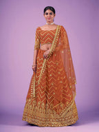 Myra Orange Georgette Embroidered Designer Lehenga | Grocsy