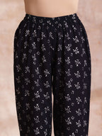 trueBrowns Black White Floral Print Cotton Collar Short Co-Ord Set | Grocsy