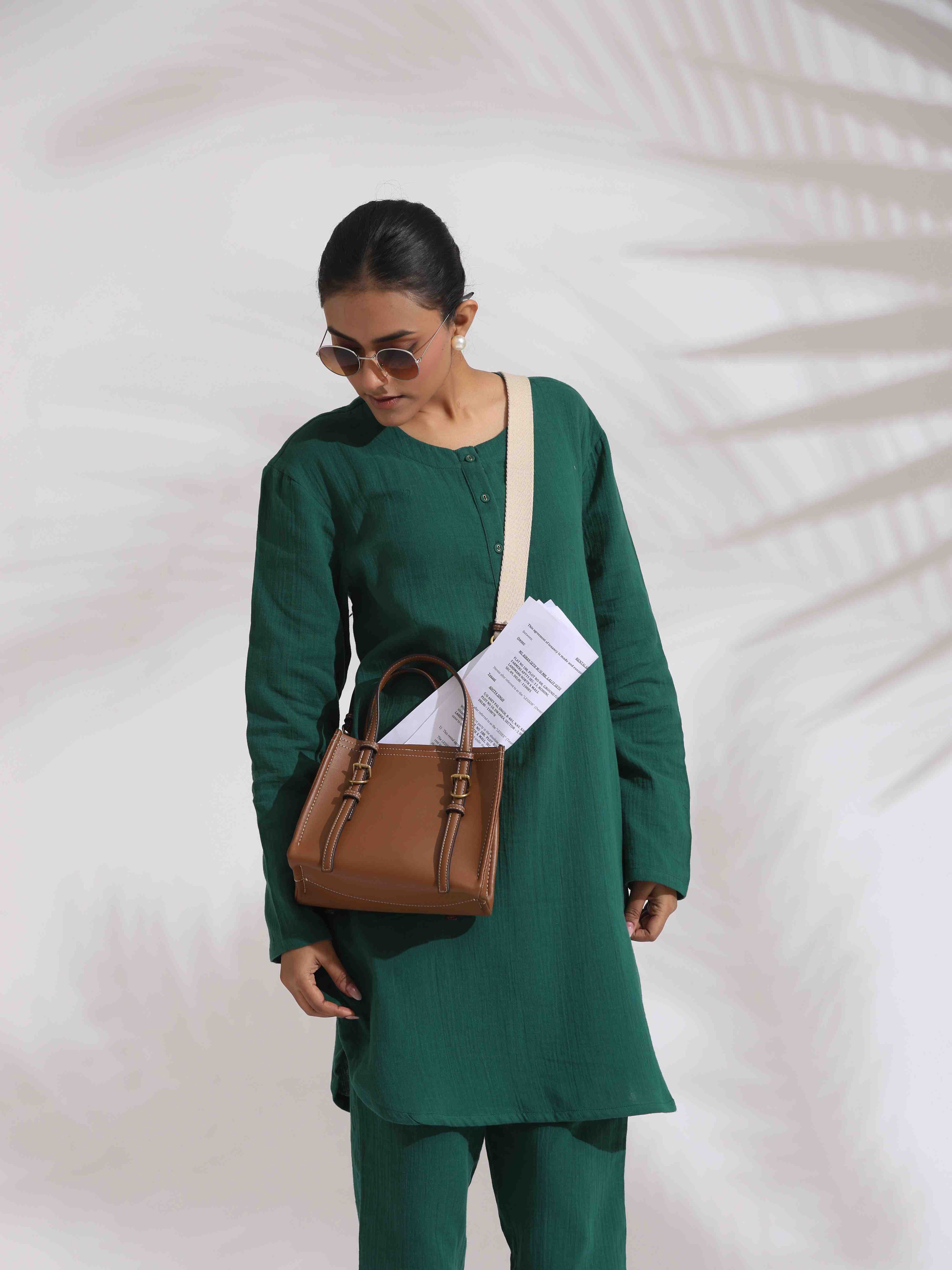 trueBrowns Green Cotton Kurta Co-ord Set | Grocsy