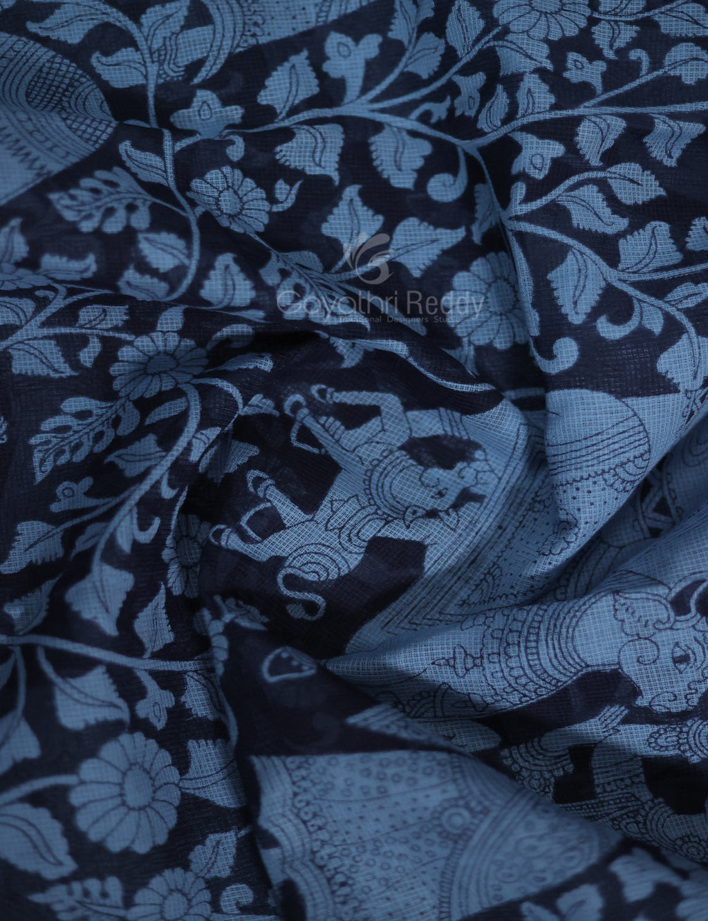 Shades of Grey Colour Kalamkari Pure Munga Cotton Saree By Gayathri Reddy Designer Studio | Grocsy