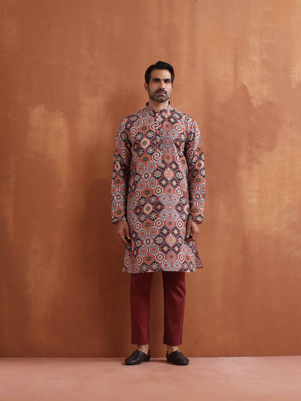 trueBrowns Men's Rust Geometric Printed Kurta | Grocsy