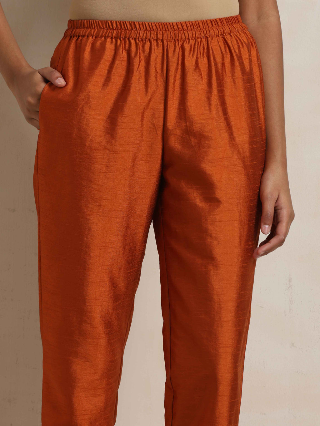trueBrowns Orange Silk Kurta Co-ord Set | Grocsy