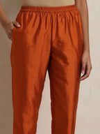 trueBrowns Orange Silk Kurta Co-ord Set | Grocsy