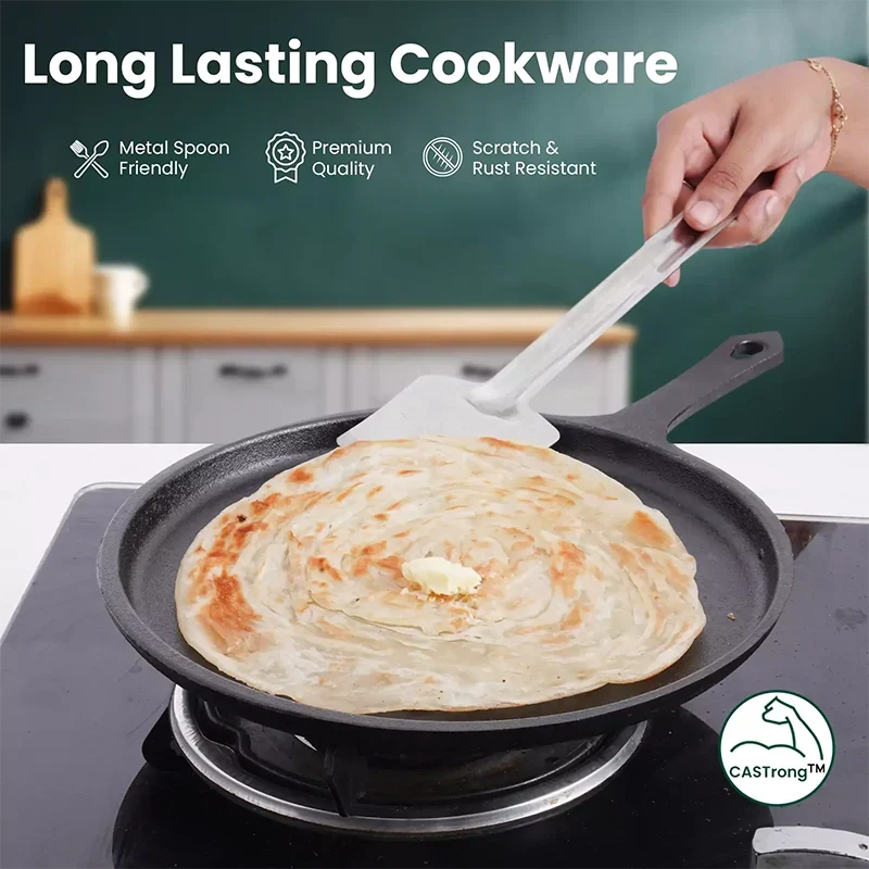 The Indus Valley CASTrong Cast Iron Cookware Set: Tadka Pan + Cast Iron Tawa With Handle (Pre Seasoned) + Cast Iron Kadai Wok Model + Cast Iron Fry Pan, Kitchen set for Home, 100% Pure, Toxin-free | Grocsy