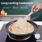 The Indus Valley CASTrong Cast Iron Cookware Set: Tadka Pan + Cast Iron Tawa With Handle (Pre Seasoned) + Cast Iron Kadai Wok Model + Cast Iron Fry Pan, Kitchen set for Home, 100% Pure, Toxin-free | Grocsy