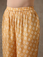 trueBrowns Beige White Flared Printed Silk Kurta Pant Set | Grocsy