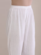 trueBrowns White Dobby Panel Kaftan Kurta Pant Set | Grocsy