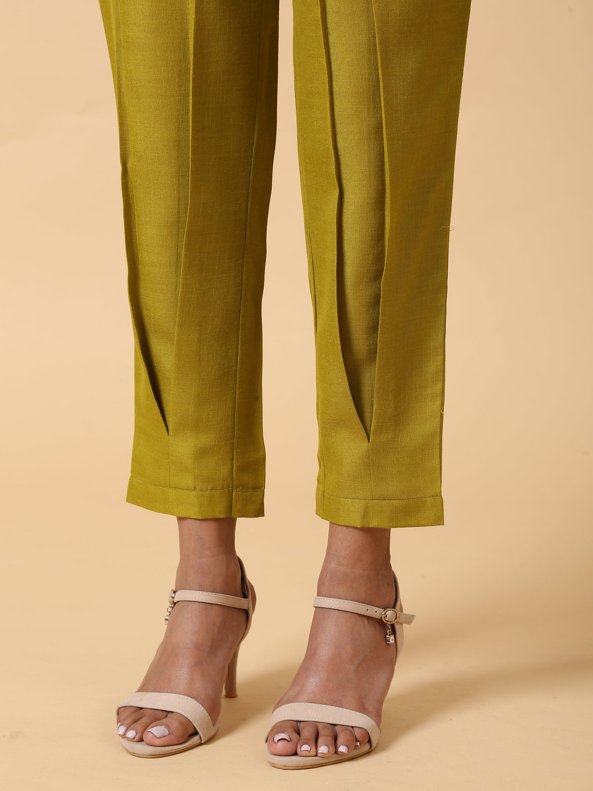 trueBrowns Cotton Linen Lime Green Pleated Co-Ord Set | Grocsy