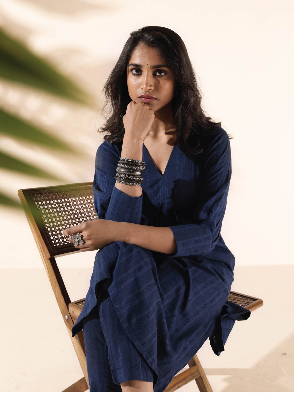 trueBrowns Blue Cotton Dobby Kurta Pant Set | Grocsy