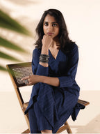 trueBrowns Blue Cotton Dobby Kurta Pant Set | Grocsy