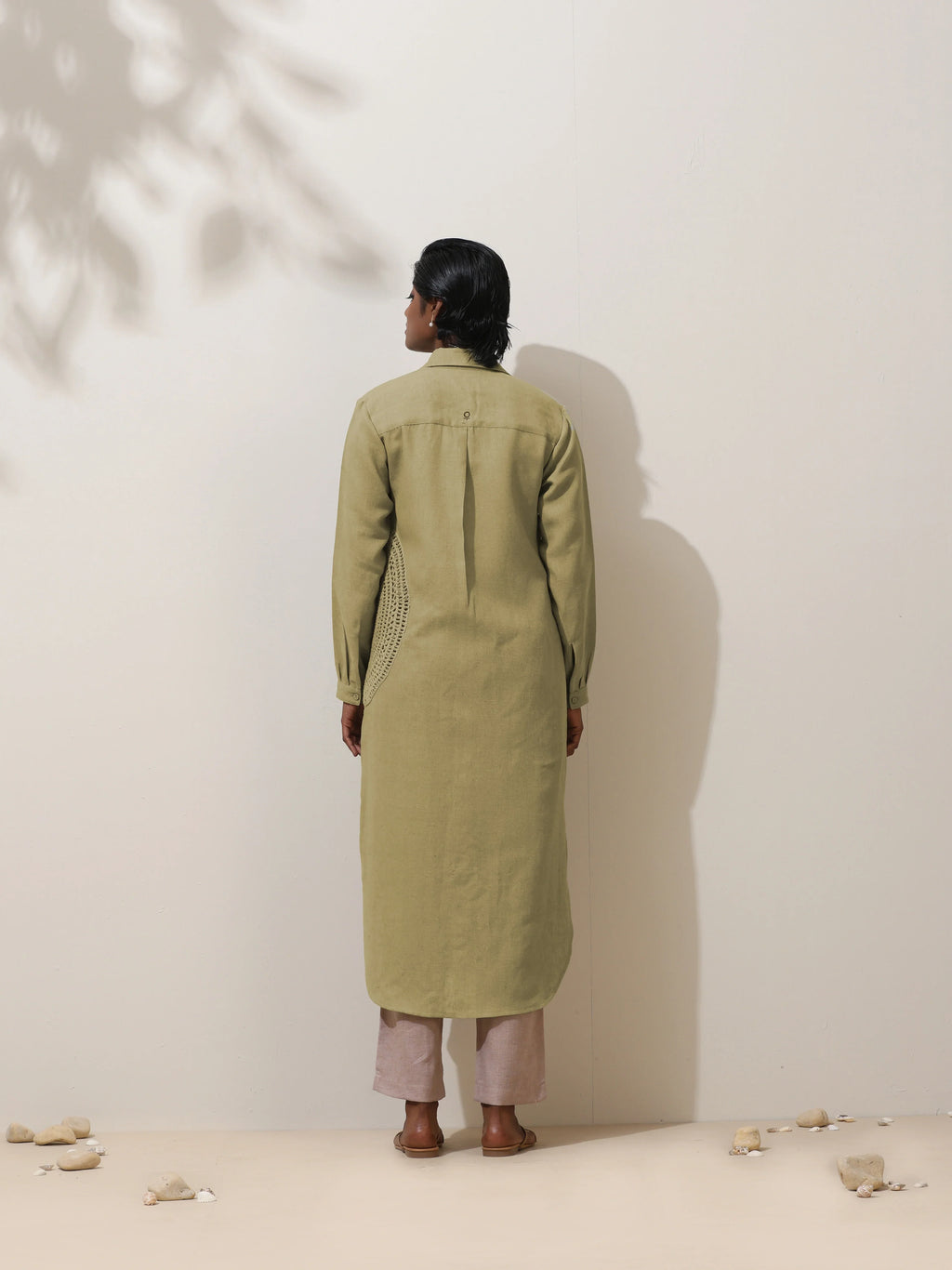 trueBrowns Fern Green Crochet Natural Cotton Kurta Pant Set | Grocsy
