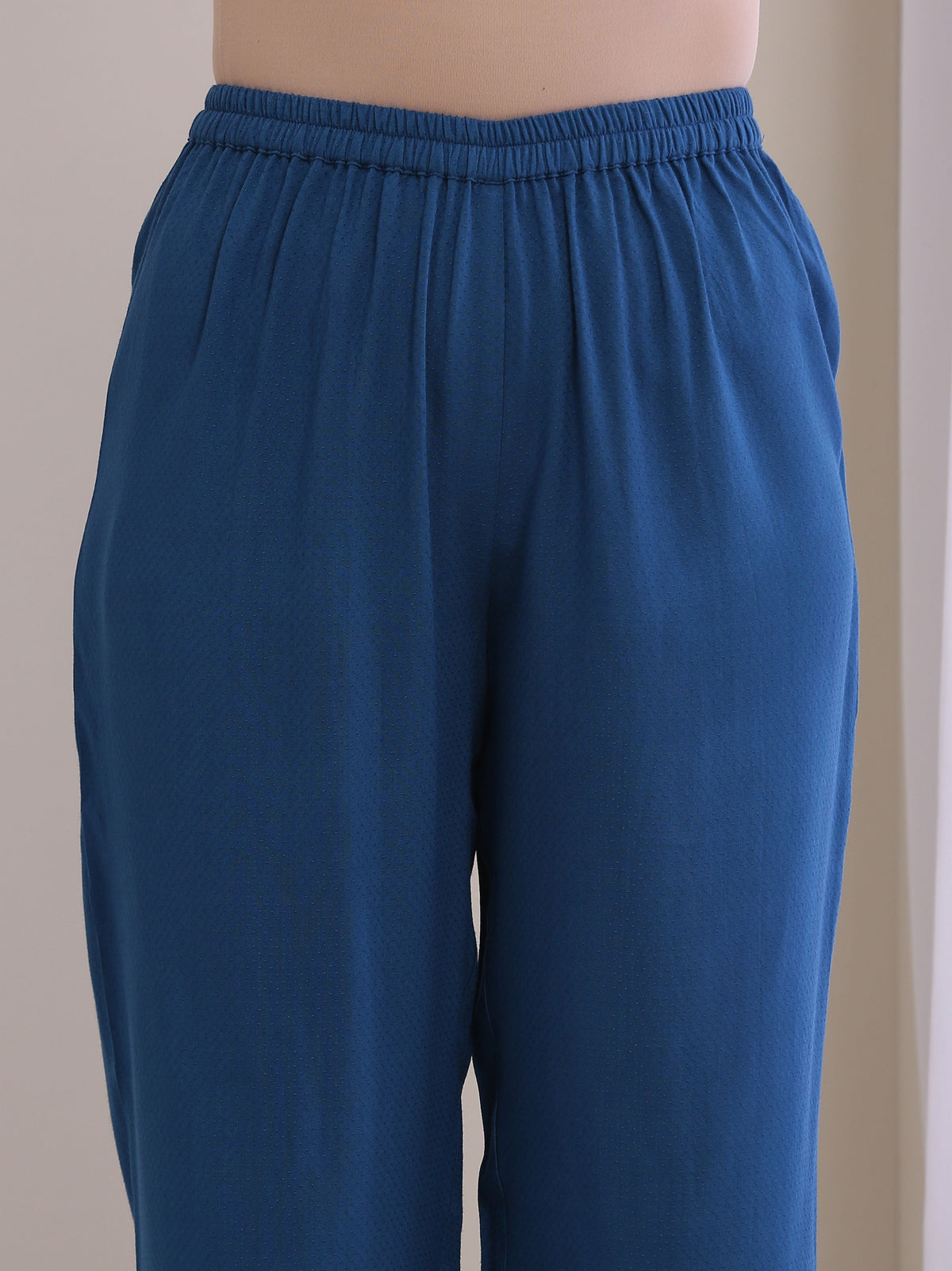 trueBrowns Classic Blue Dobby Pleated Co-Ord Set | Grocsy