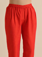 trueBrowns Orange Dupion Blend Angrakha Kurta Pant Set | Grocsy