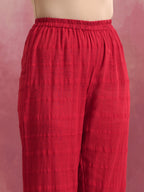 trueBrowns Red Cotton Dobby Flared Kurta Set | Grocsy