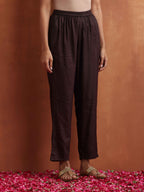 trueBrowns Brown Metallic Flared Anarkali Kurta Set | Grocsy