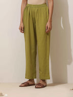 trueBrowns Pear Green Cotton Linen Kurta Pant Set | Grocsy
