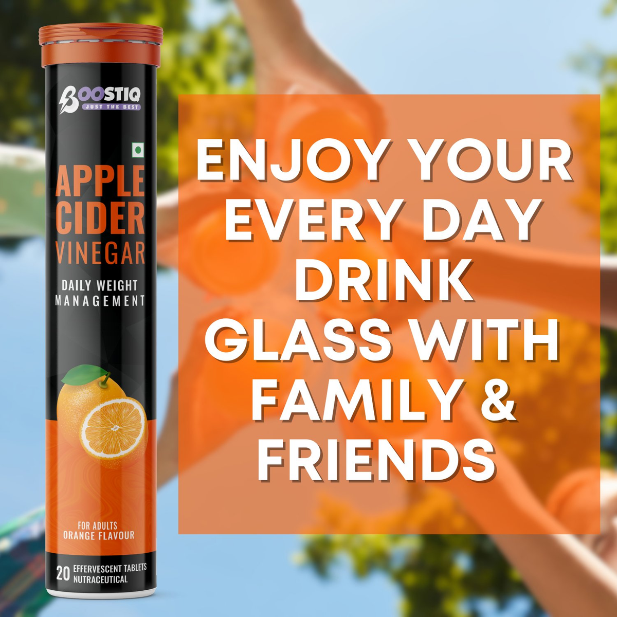 BOOSTIQ Apple Cider Vinegar Effervescent Tablets - Orange Flavour | Grocsy