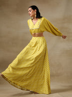 trueBrowns Lime Green Bandhani Printed Silk Top Skirt Set | Grocsy