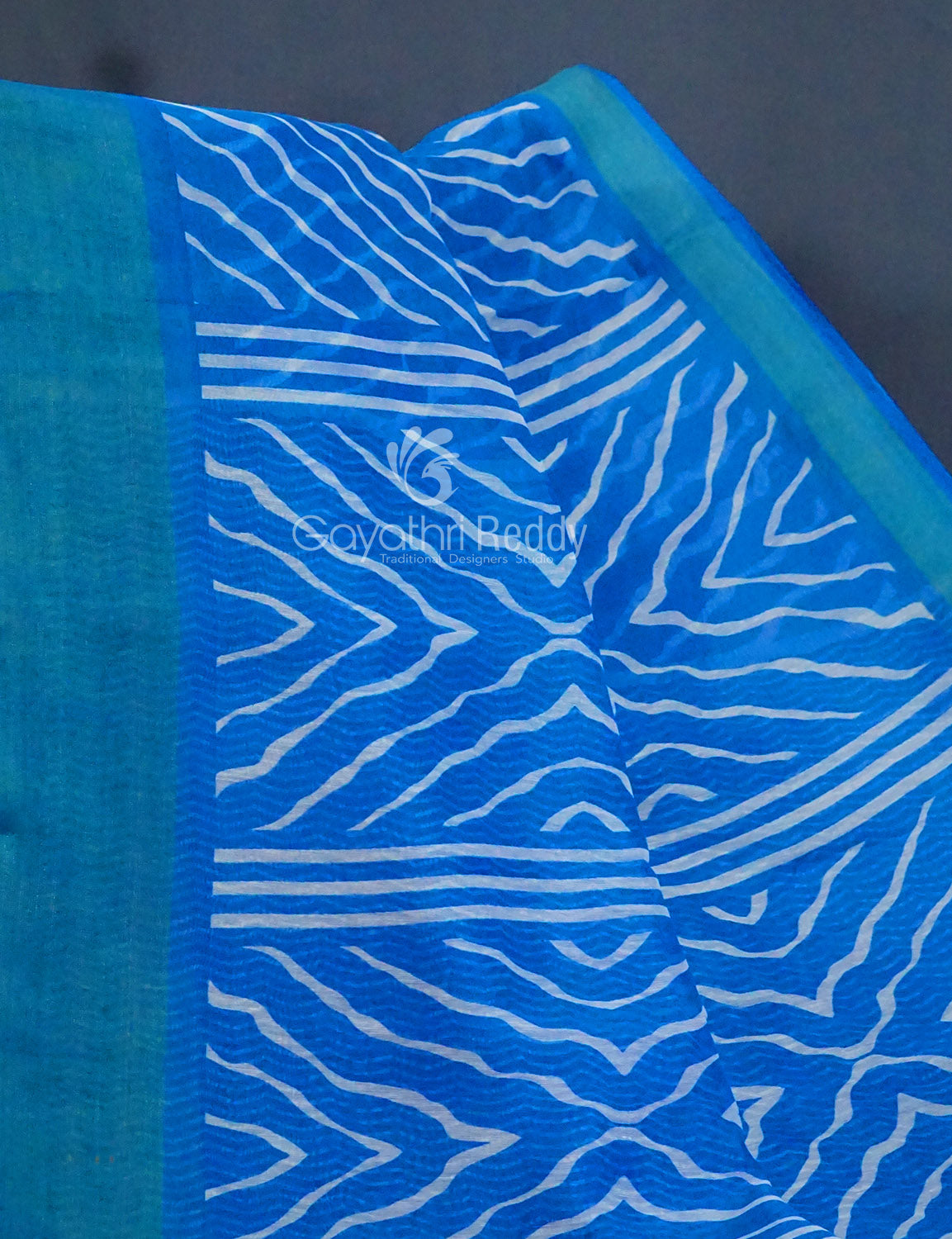 Shades of Blue with Lehariya Design Semi Chanderi Saree By Gayathri Reddy Designer Studio | Grocsy