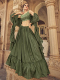 Myra Olive Chinon & Art SIlk Embroidered Designer Lehenga Choli | Grocsy