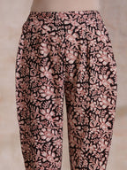 trueBrowns Black Floral Overall Bagru Print Cotton Pant Suit Set | Grocsy