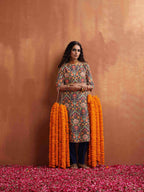 trueBrowns Blue Print A-line Kurta Set | Grocsy