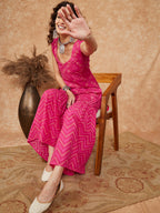 InWeave Women's Fuchsia S Print Sweetheart Neckline Kurta Palazzo Set | Grocsy