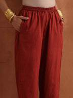 trueBrowns Rust Metallic Straight Kurta Set | Grocsy