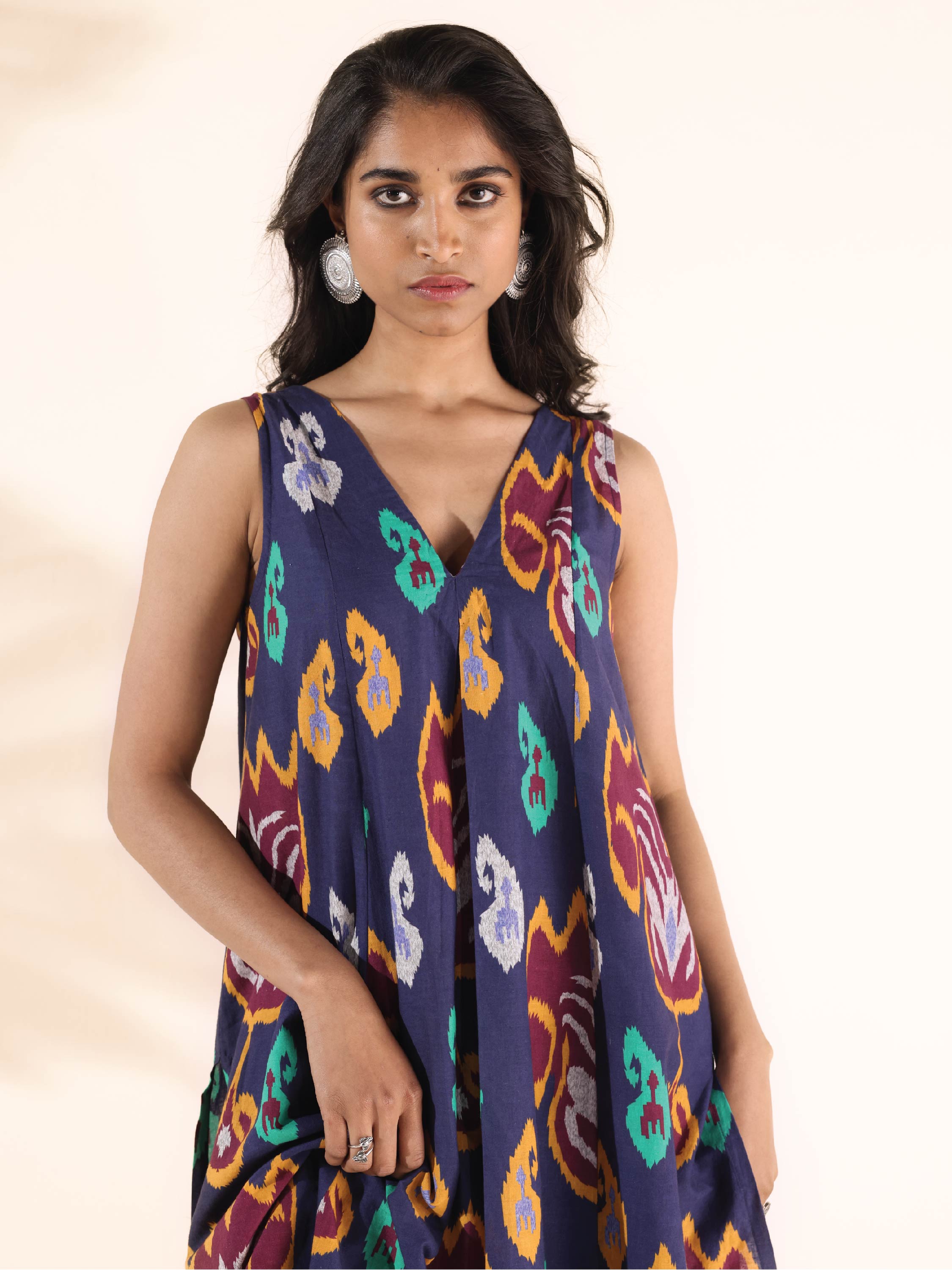 trueBrowns Purple Cotton Ikat Sleeveless Kurta Pant Set | Grocsy