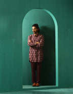 trueBrowns Men's Deep Purple Paan Muslin Silk Printed Co-ord Set | Grocsy