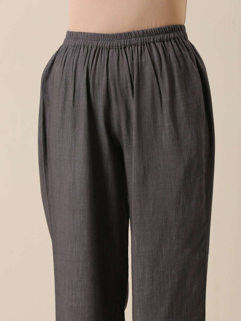 trueBrowns Slate Grey Slub Texture Overlap Pleat Kurta Pant Set | Relove | Grocsy