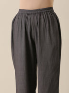 trueBrowns Slate Grey Slub Texture Overlap Pleat Kurta Pant Set | Relove | Grocsy