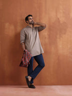 trueBrowns Men's Beige Cotton Short Kurta | Grocsy