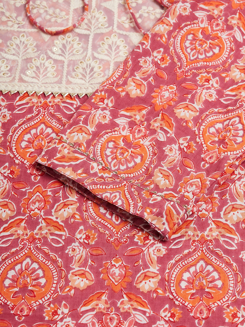 InWeave Women's Dusty Pink Paisley Patch Straight Kurta | Grocsy