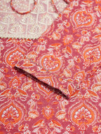 InWeave Women's Dusty Pink Paisley Patch Straight Kurta | Grocsy