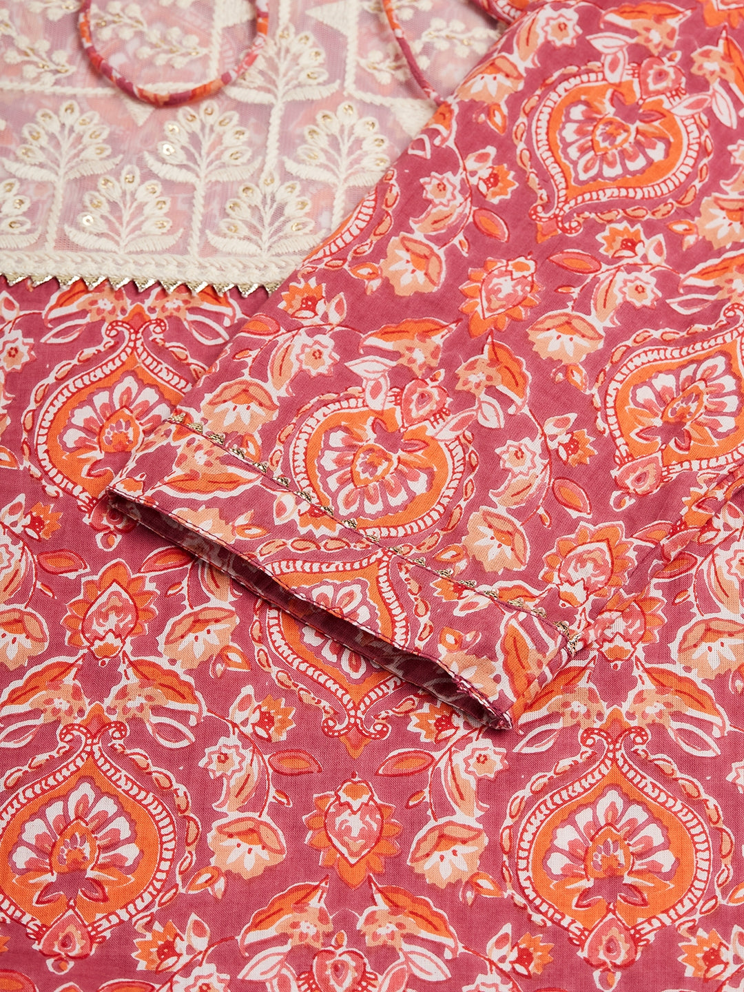 InWeave Women's Dusty Pink Paisley Patch Straight Kurta | Grocsy